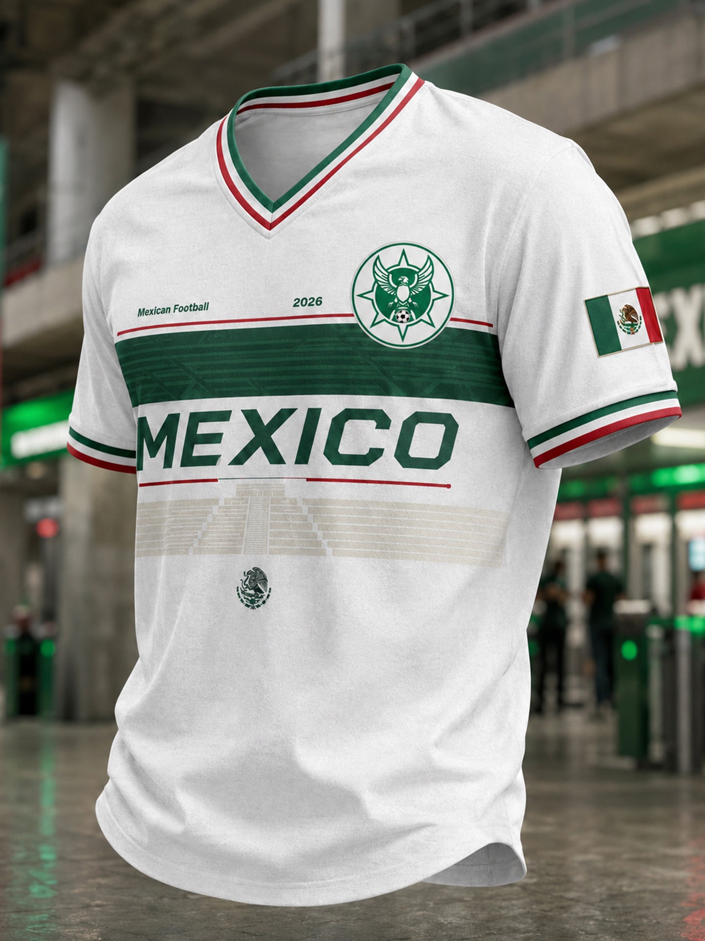Camiseta con estampado artístico de elementos de animación para partidos de fútbol mexicano
