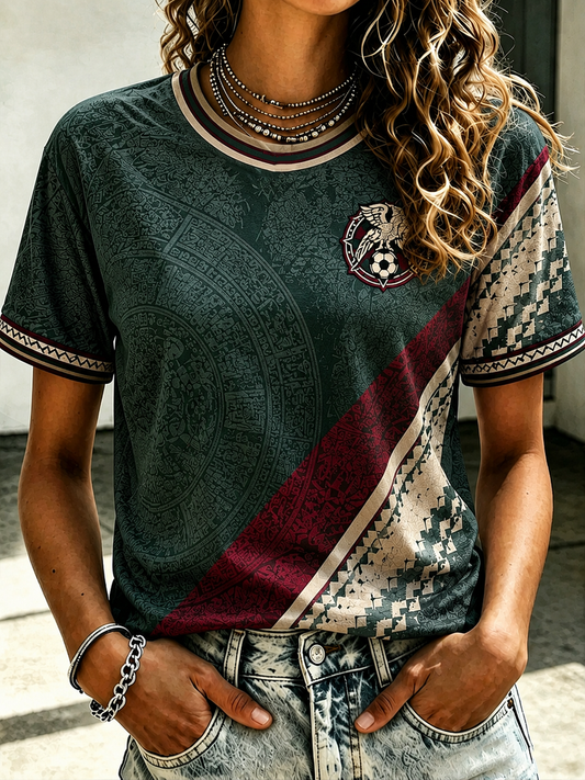 Camiseta de manga corta estampada para mujer, estilo mexicano