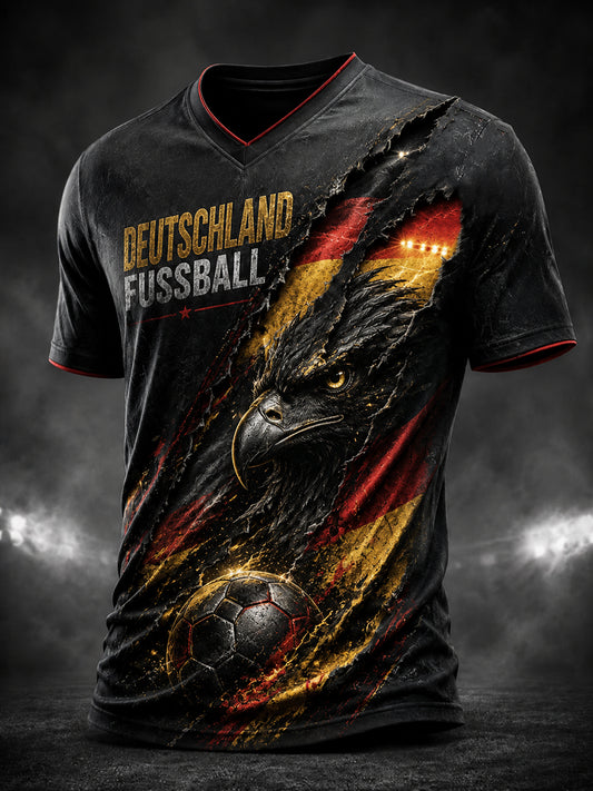 Herren-T-Shirt mit Adler- und Fußballmotiv, V-Ausschnitt