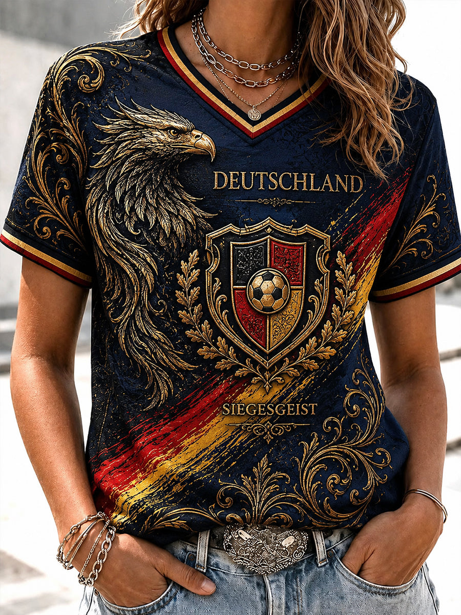 Damen Vintage Deutschland Fußball Fan Bedrucktes T-Shirt