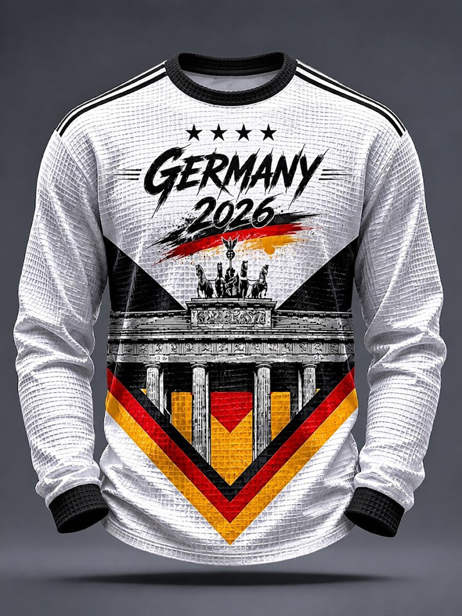Herren Deutschland Fußball Fan Print Waffel Langarm Sweatshirt