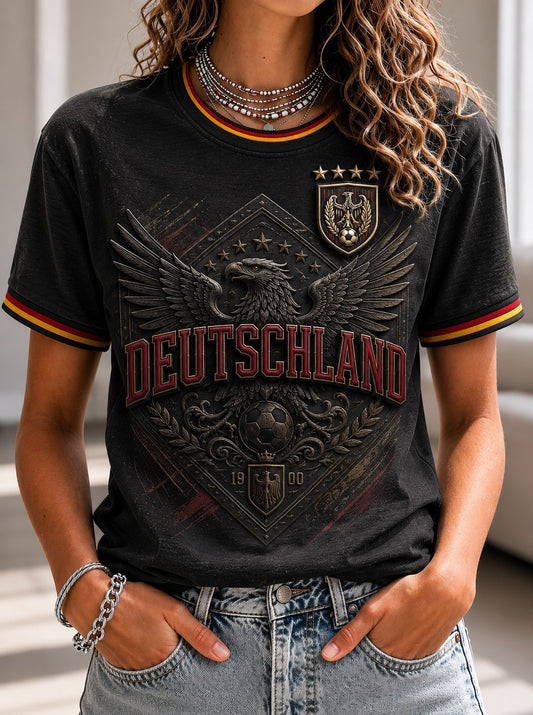 Damen-Fußball-T-Shirt aus Deutschland mit V-Ausschnitt und Print