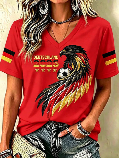 Frauen Deutschland Fußball Fan Bedrucktes T-Shirt