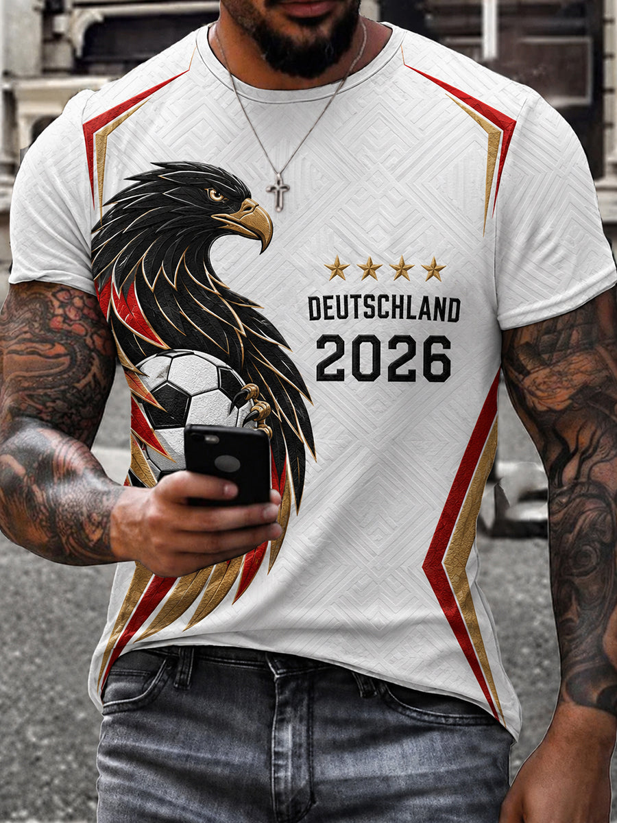 Herren-T-Shirt mit deutschem Fußballfan-Print und kurzen Ärmeln