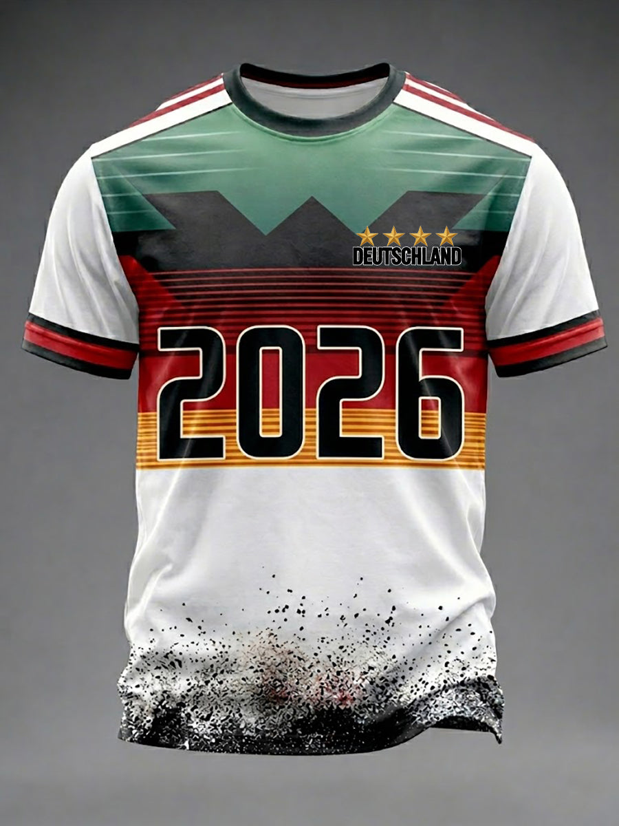 Herren-Fußballfan-T-Shirt aus Deutschland mit Aufdruck und kurzen Ärmeln