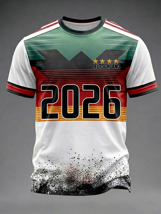 Herren-Fußballfan-T-Shirt aus Deutschland mit Aufdruck und kurzen Ärmeln