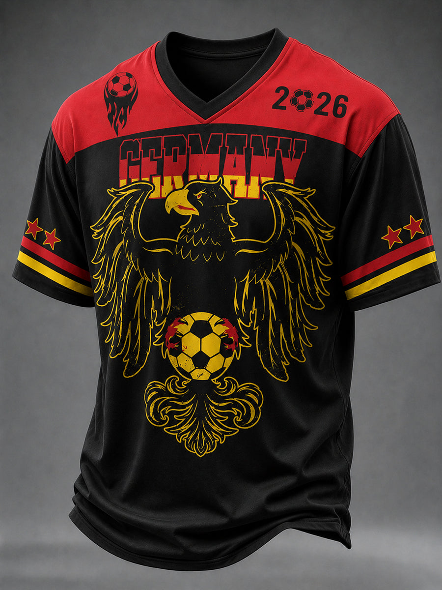 Männer Deutschland Fußball Fan Print V-Ausschnitt T-Shirt