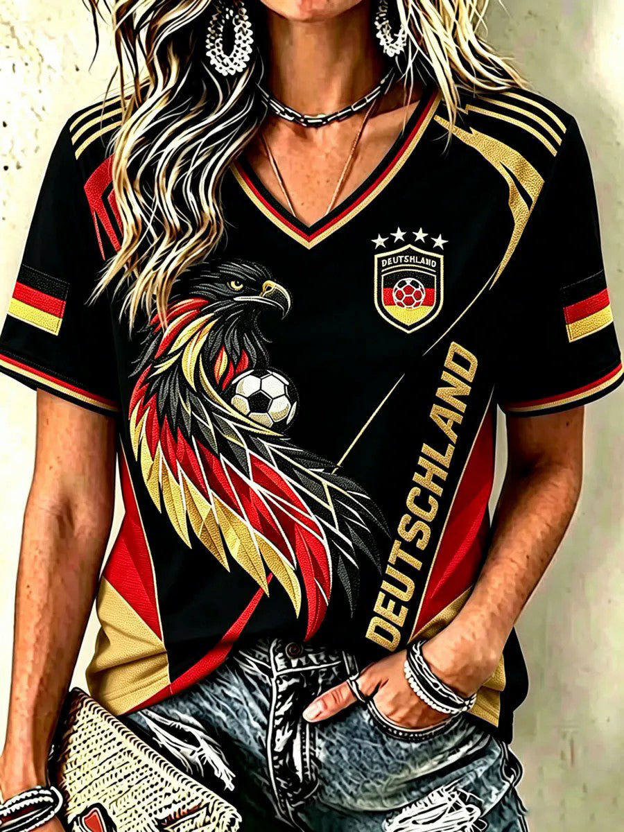 Frauen Deutschland Fußball Fan Kurzarm T-Shirt
