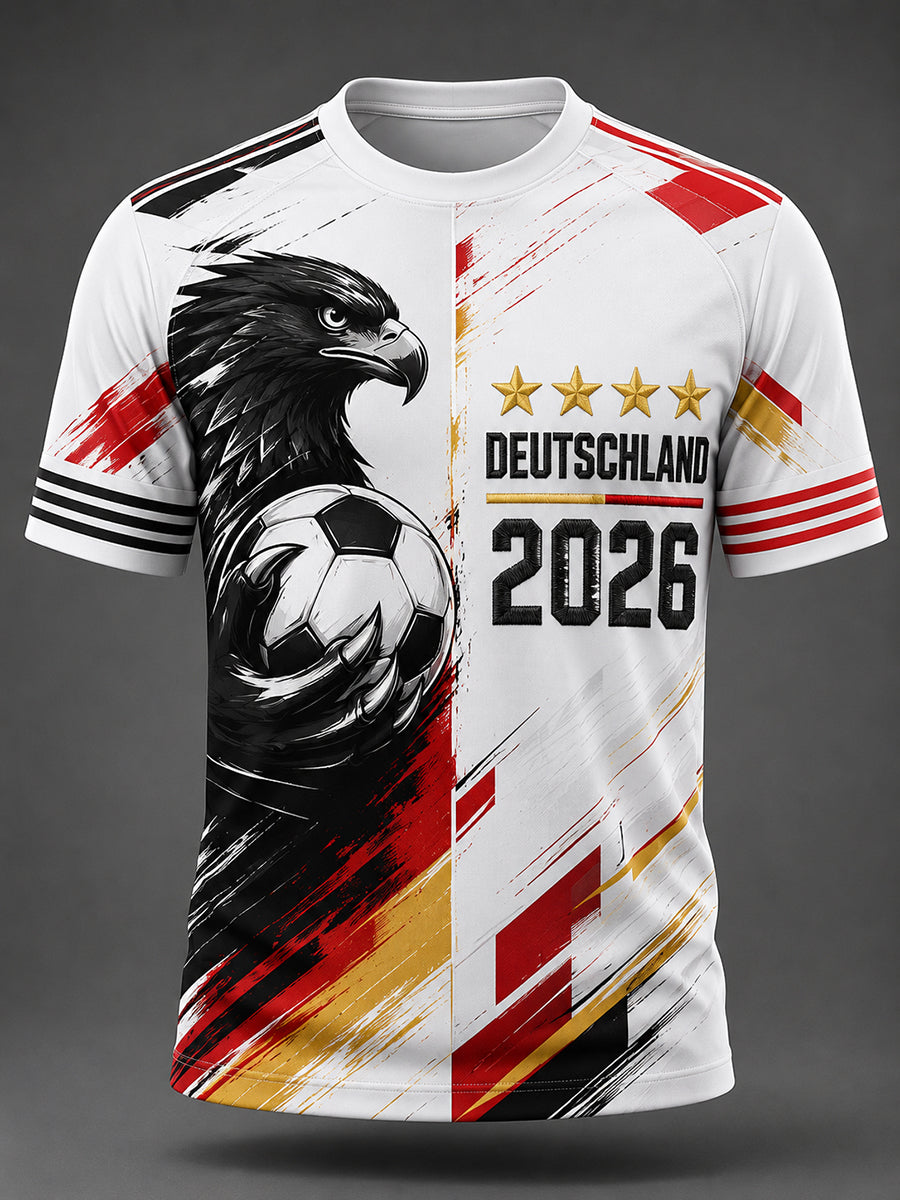 Kurzarm-T-Shirt mit deutschem Fußballfan-Print für Männer