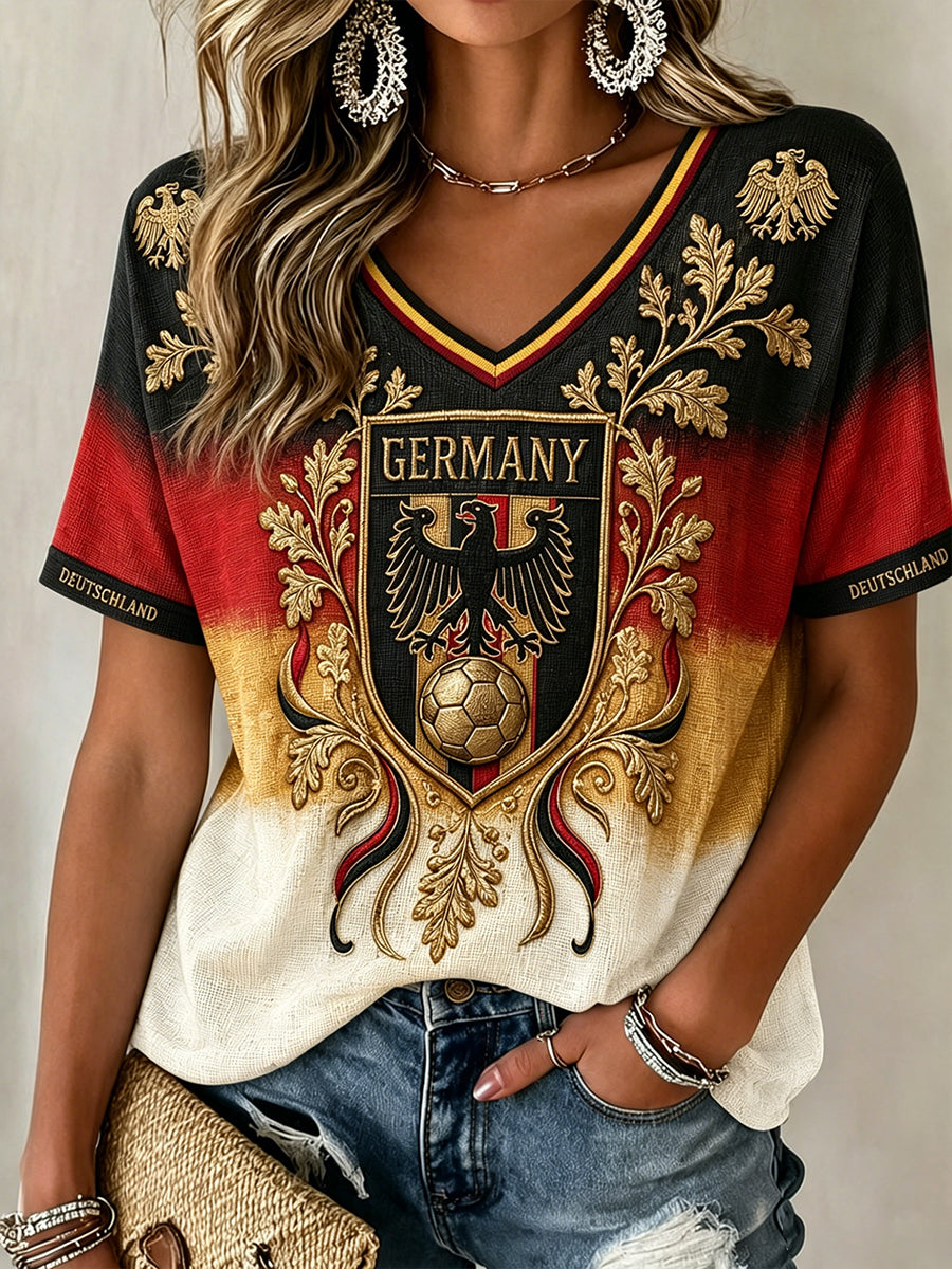Frauen Deutschland Fußball V-Ausschnitt T-Shirt