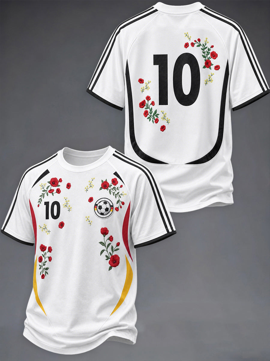 Herren-T-Shirt im Deutschland-Stil mit Blumenmuster und kurzen Ärmeln