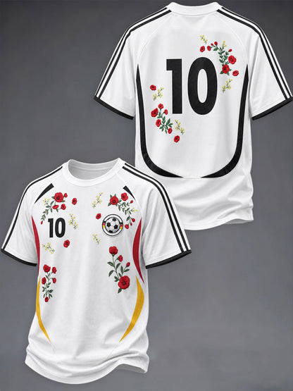 Herren-T-Shirt im Deutschland-Stil mit Blumenmuster und kurzen Ärmeln