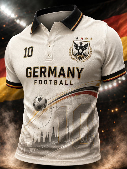 Herren-Poloshirt mit kurzen Ärmeln und Adler- sowie Fußballmotiv