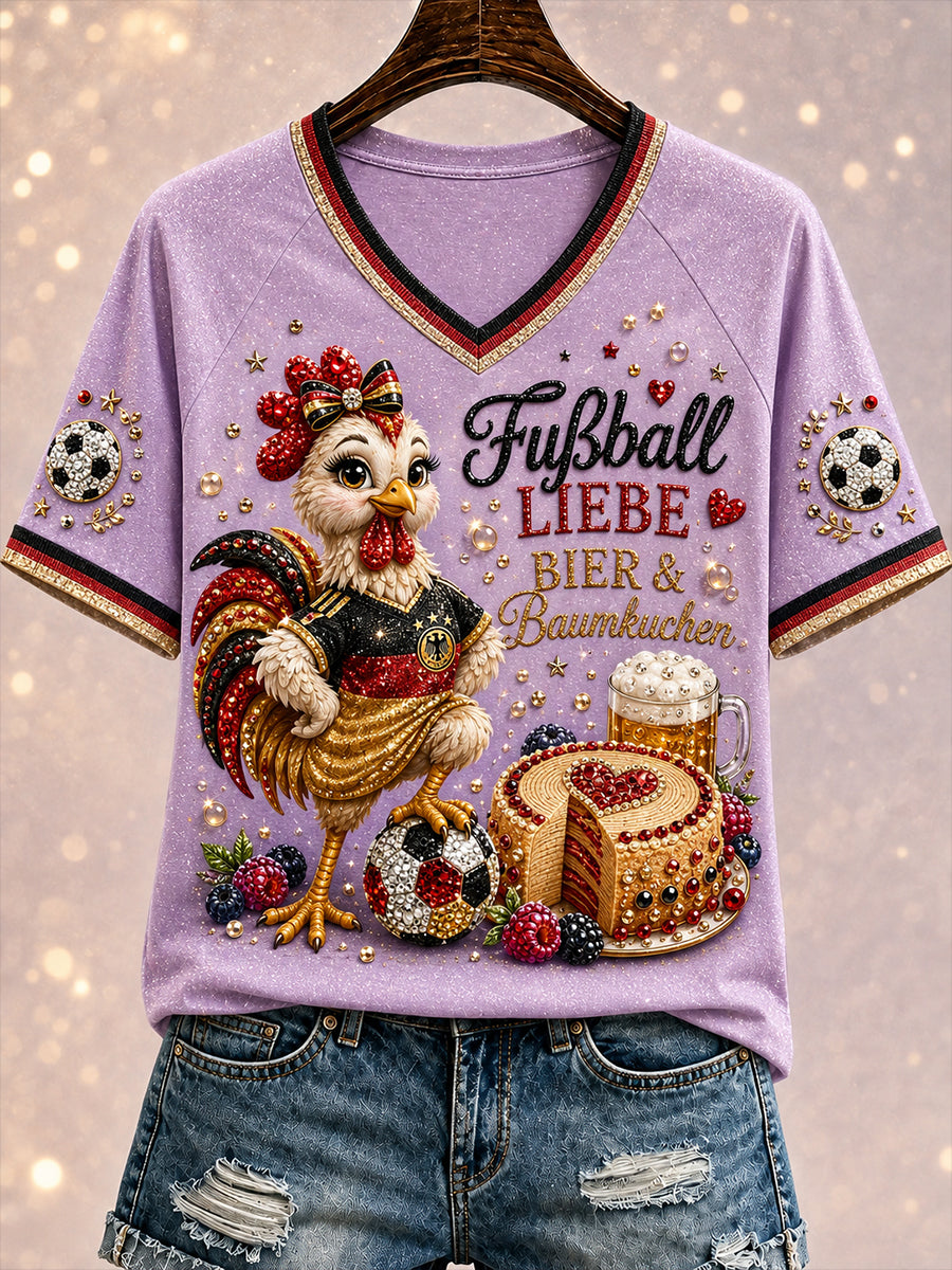Herren-Fußball-V-Ausschnitt-Off‑Shoulder-Kurzarm-T-Shirt aus Deutschland