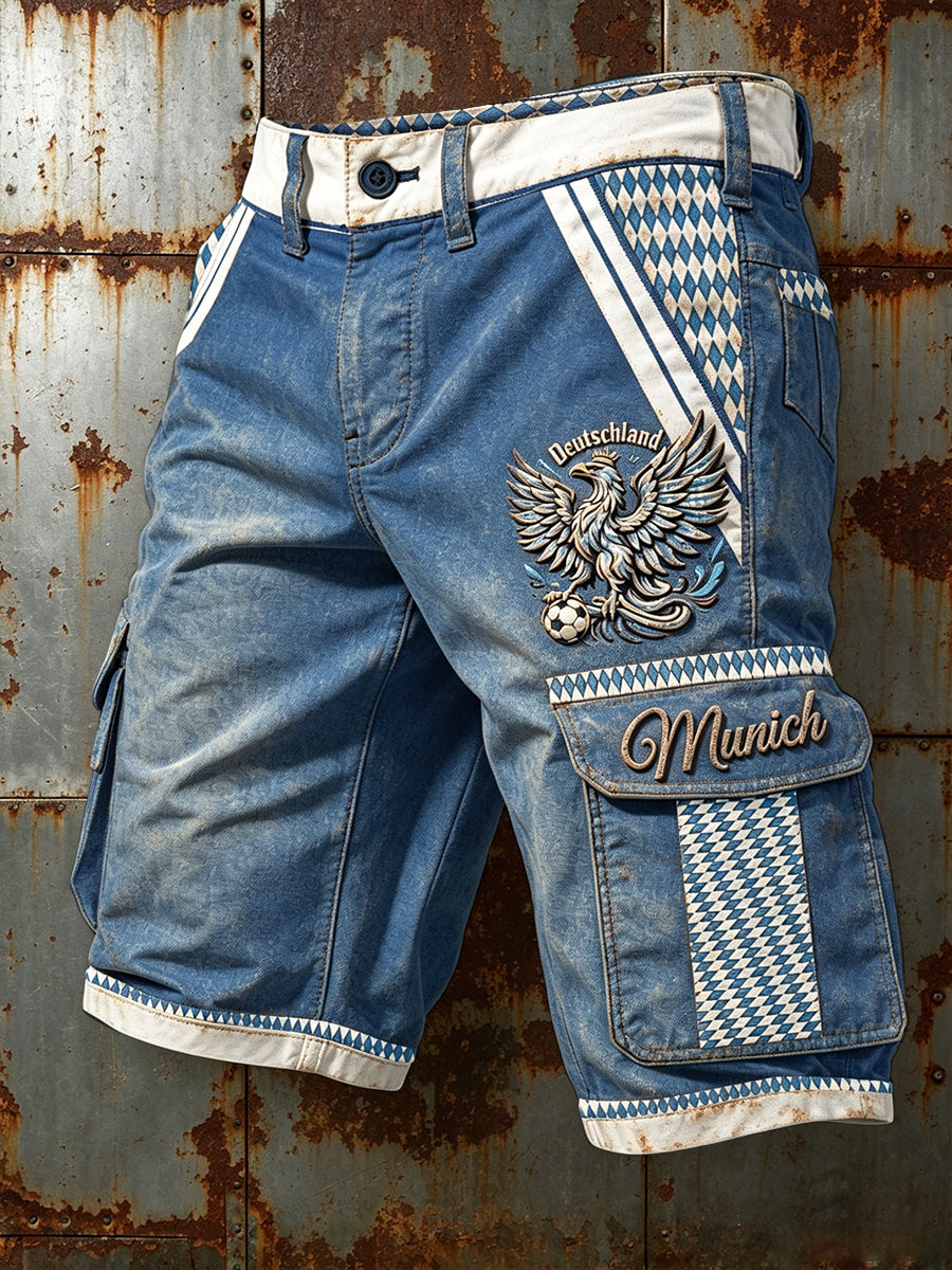 Herren Blau Deutsch Bayer München Vintage Print Freizeit-Arbeits shorts