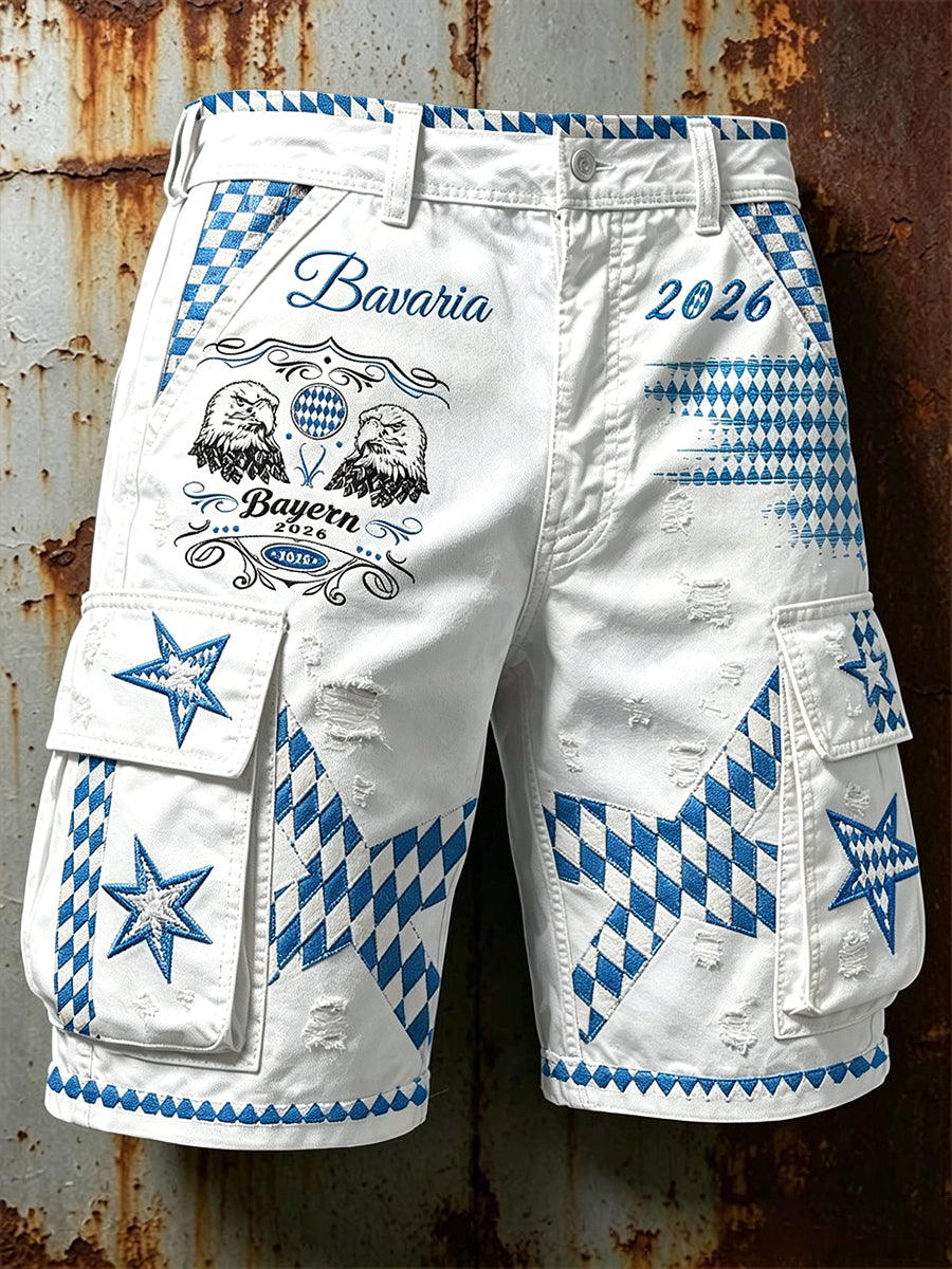 Herren Weiß Deutscher Fußball Bayerische Diamant-Muster Lässige Arbeits shorts