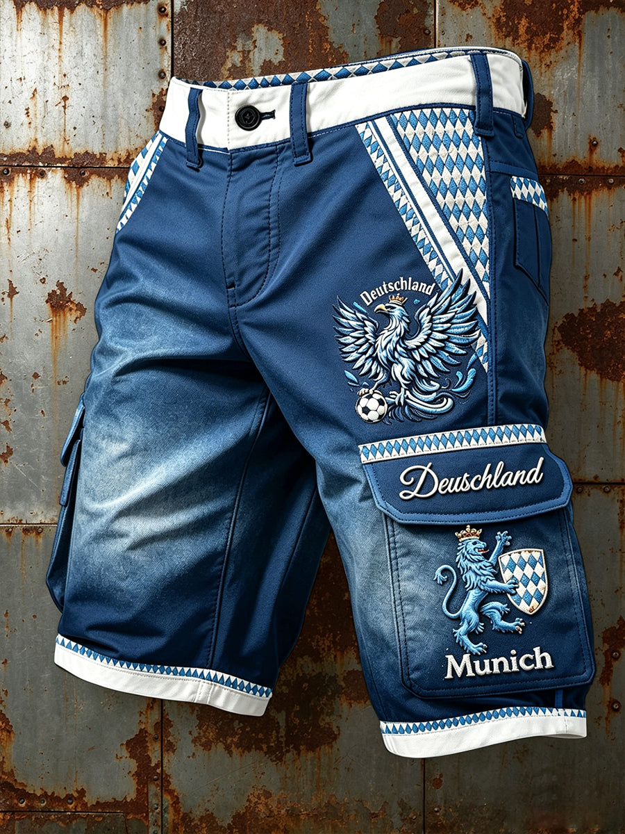 Herren Blau Deutsch Bayerische Patchwork Print Freizeit arbeits shorts