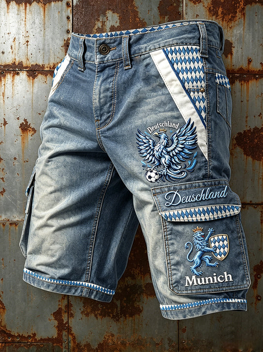 Herren deutsche Fußball Bavaria Vintage Jeans-Stil bedruckte Freizeit-Arbeits shorts