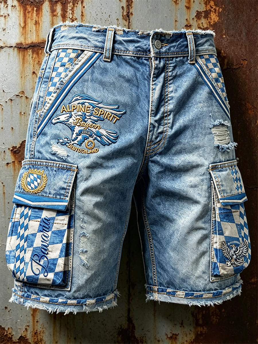 Bayerische Jeans-Look für Herren im deutschen Stil, Vintage-Print, lässige Arbeits shorts