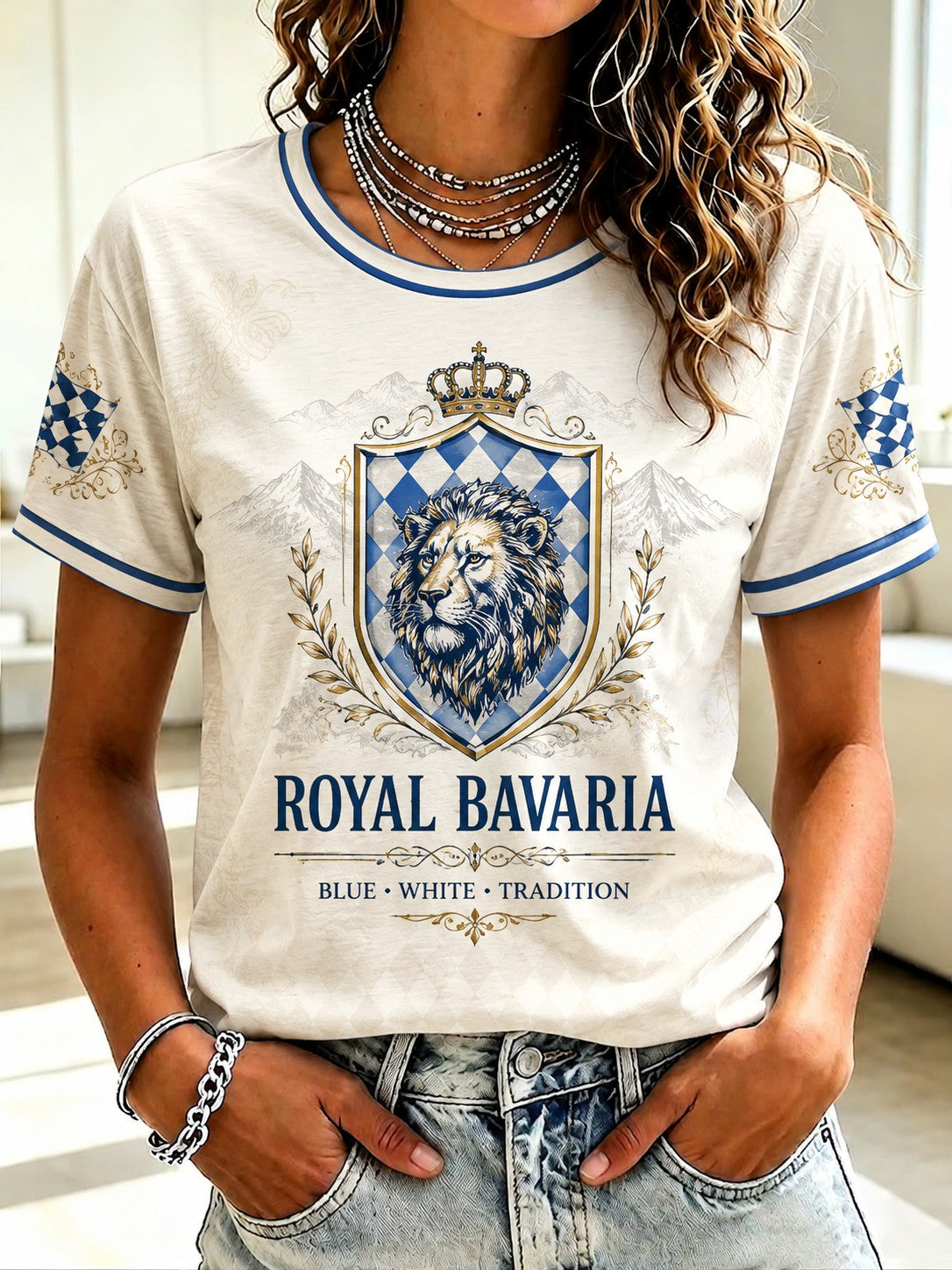 Damen T-Shirt mit deutschem bayerischen Löwen bedruckt