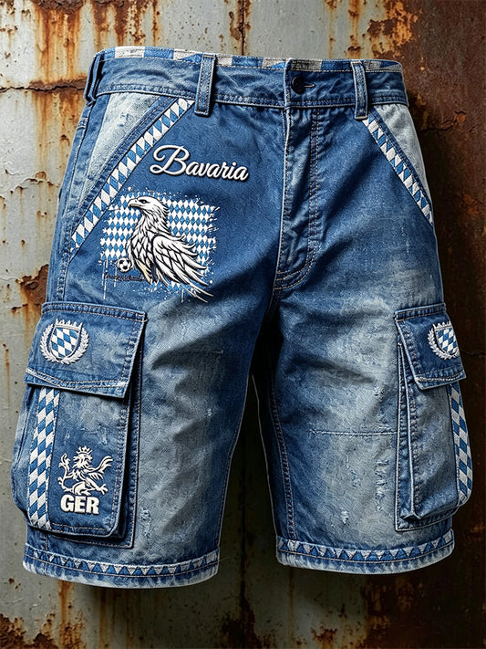 Herren Deutsch Bayerische Diamant-Patchwork-Denim-Print Freizeit-Arbeits shorts