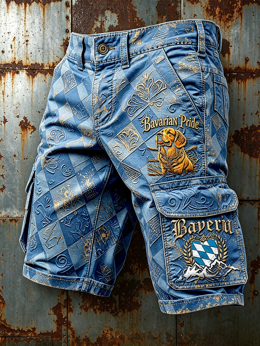 Herren-Shorts in Blau mit deutschem bayerischem Hunde-Print, lässig für die Arbeit
