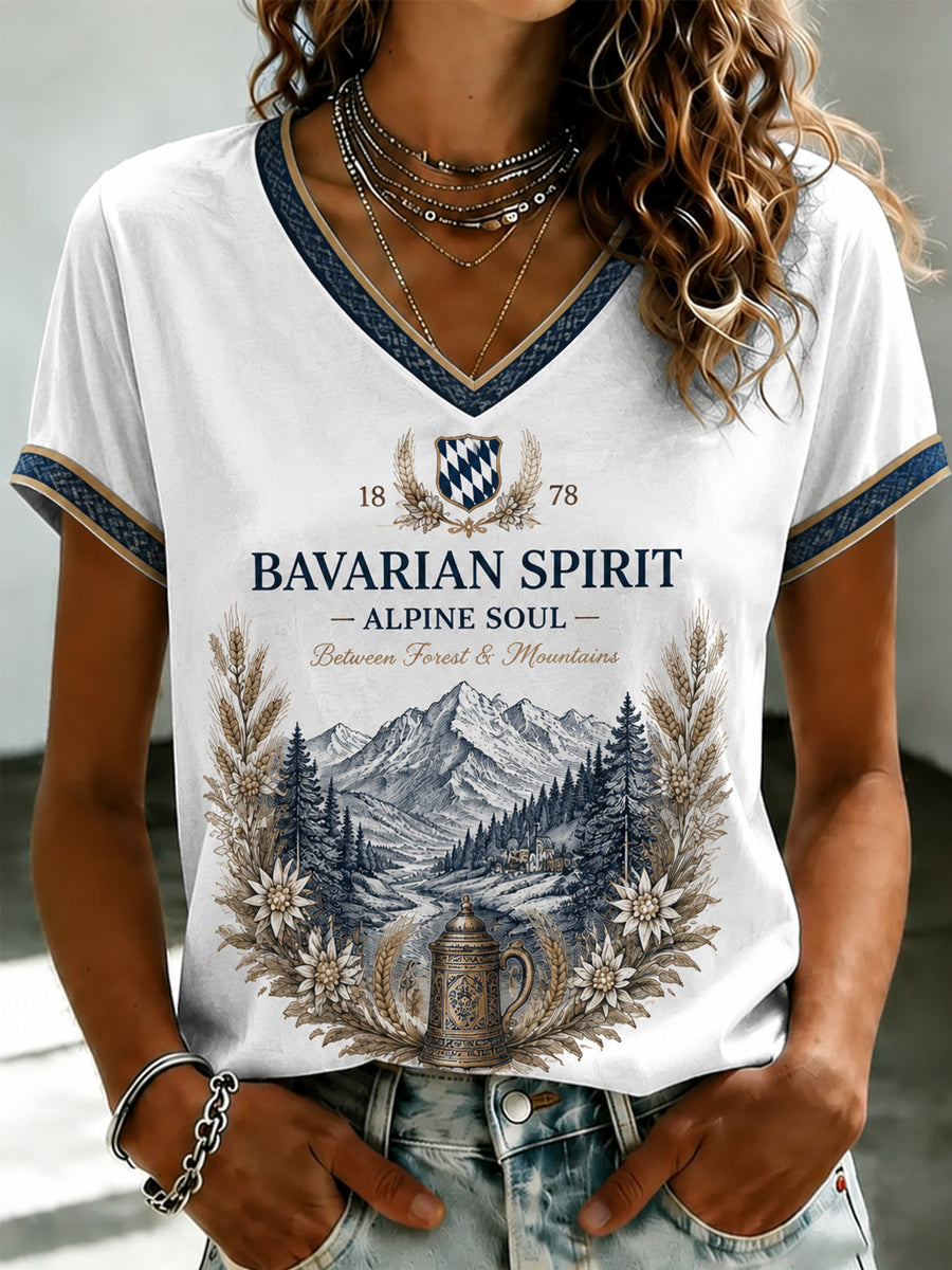 Frauen Deutsch Bayerisches Bedrucktes T-Shirt mit V-Ausschnitt