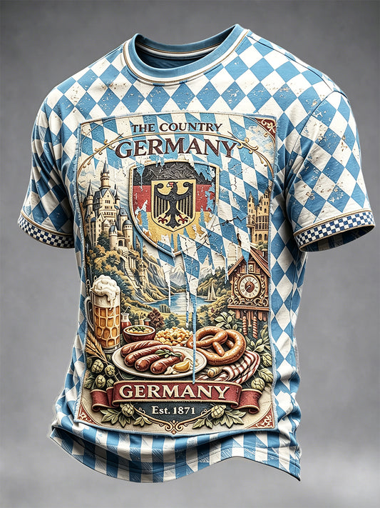 Herren-Oktoberfest-T-Shirt im bayerischen Hahnentritt-Muster, lässig