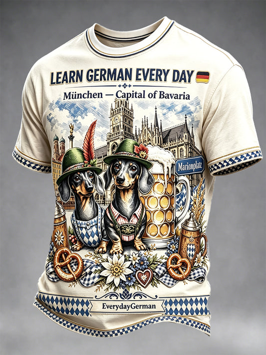 Herren-Oktoberfest-Hund-Bayerischer-Print-Lässiges T-Shirt