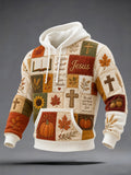 Men's Fall Christian Patchwork Print Casual Hoodie
