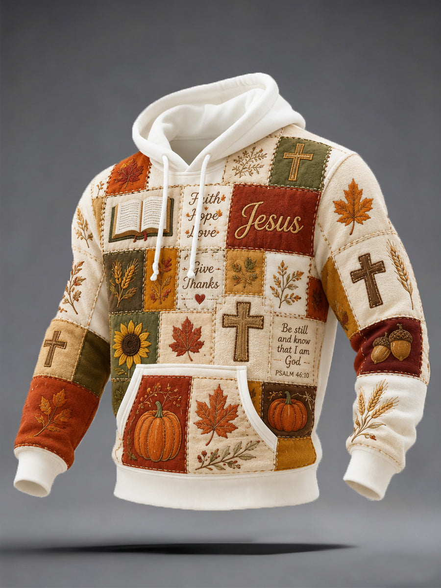 Men's Fall Christian Patchwork Print Casual Hoodie