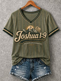 Women's Christian Joshua 1:9 "Be Strong And Courageous"  V-Neck Short Sleeve T-shirt