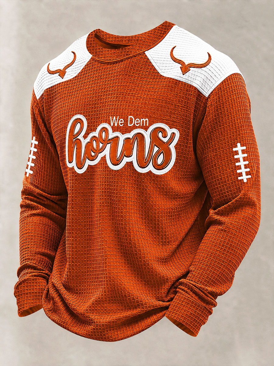 Men's Game Day Football Print Casual Waffle Sweatshirt