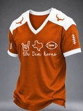 Men's Game Day Football Print Casual V-neck T-shirt