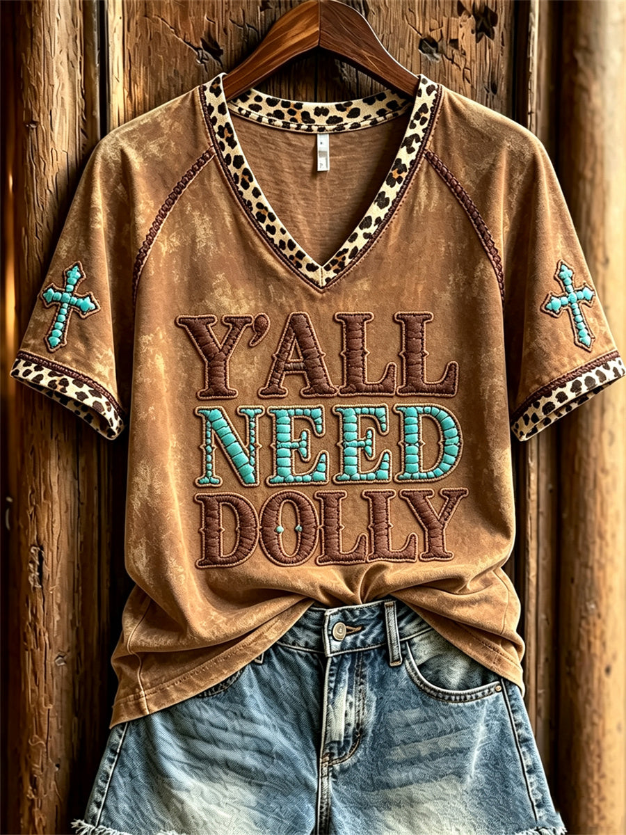 Women's Vintage Classic Country Music Inspired Western Print Memorial short-sleeved T-shirt