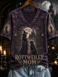 Women's Halloween Witch And Dog Pattern Printed Casual Short Sleeve T-Shirt