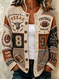 Women's Game Day Football Print Casual Cardigan-Style Knit Jacket