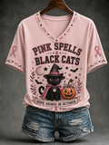 Women's Helloween Black Cat Printed short-sleeved T-shirt