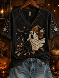 Women's Halloween Boo And Dog Pattern Printed Casual Short Sleeve T-Shirt