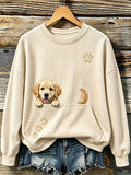 Women's Cute Peeking Golden Retriever & Paws Print Cozy Sweater