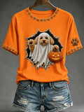 Women's Halloween Animals Printed Vintage Fashion Loose Short Sleeve T-Shirt