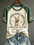 Women's Vintage Chihuahua Mom Social Club Print Raglan short sleeve T-shirt
