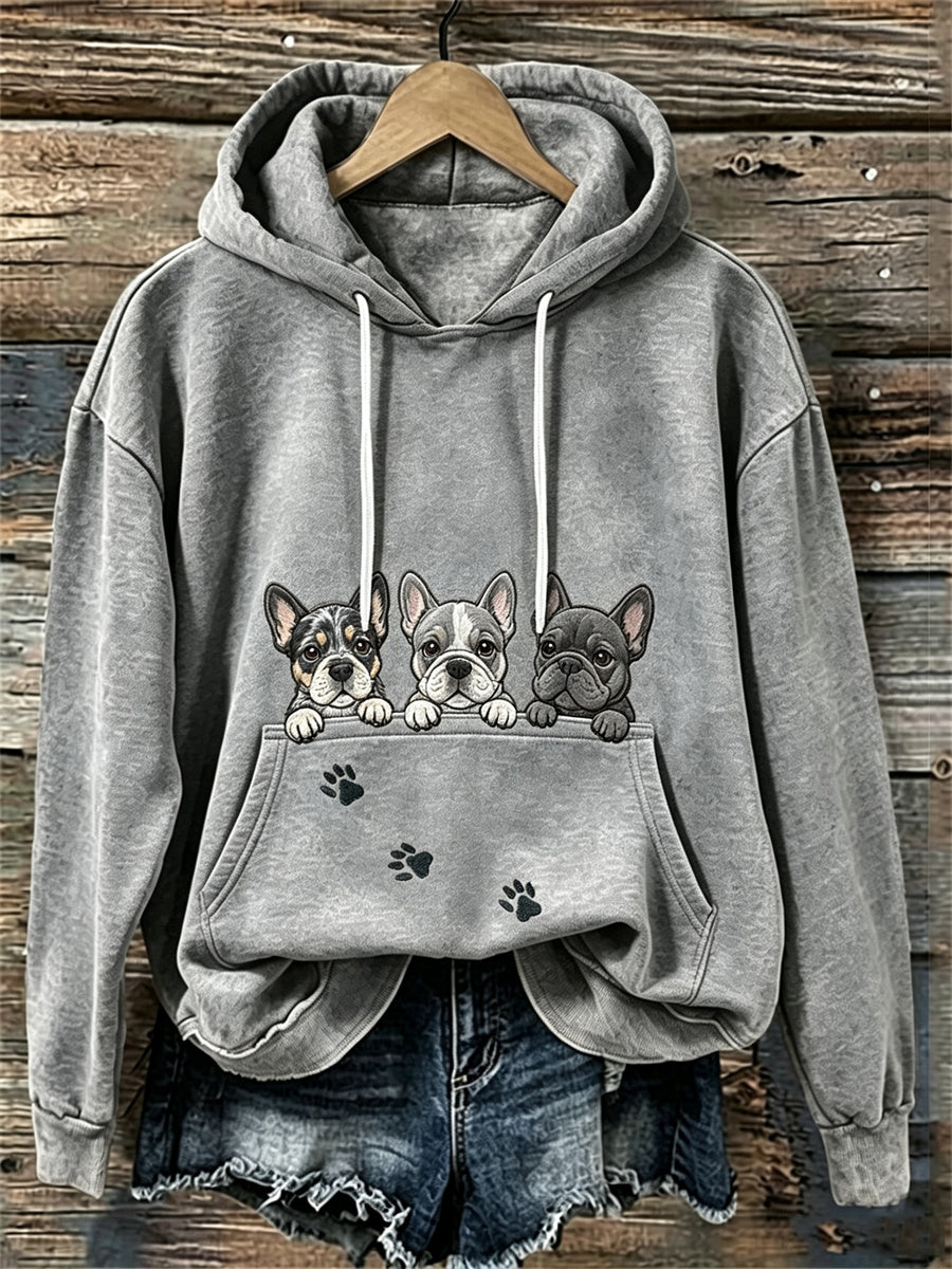 Women's Peeking French & Paw Prints Cozy hoodie