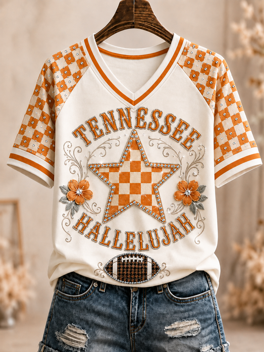 Women's The Tennessee Volunteer Team V-Neck Off-Shoulder Short-Sleeved T-Shirt