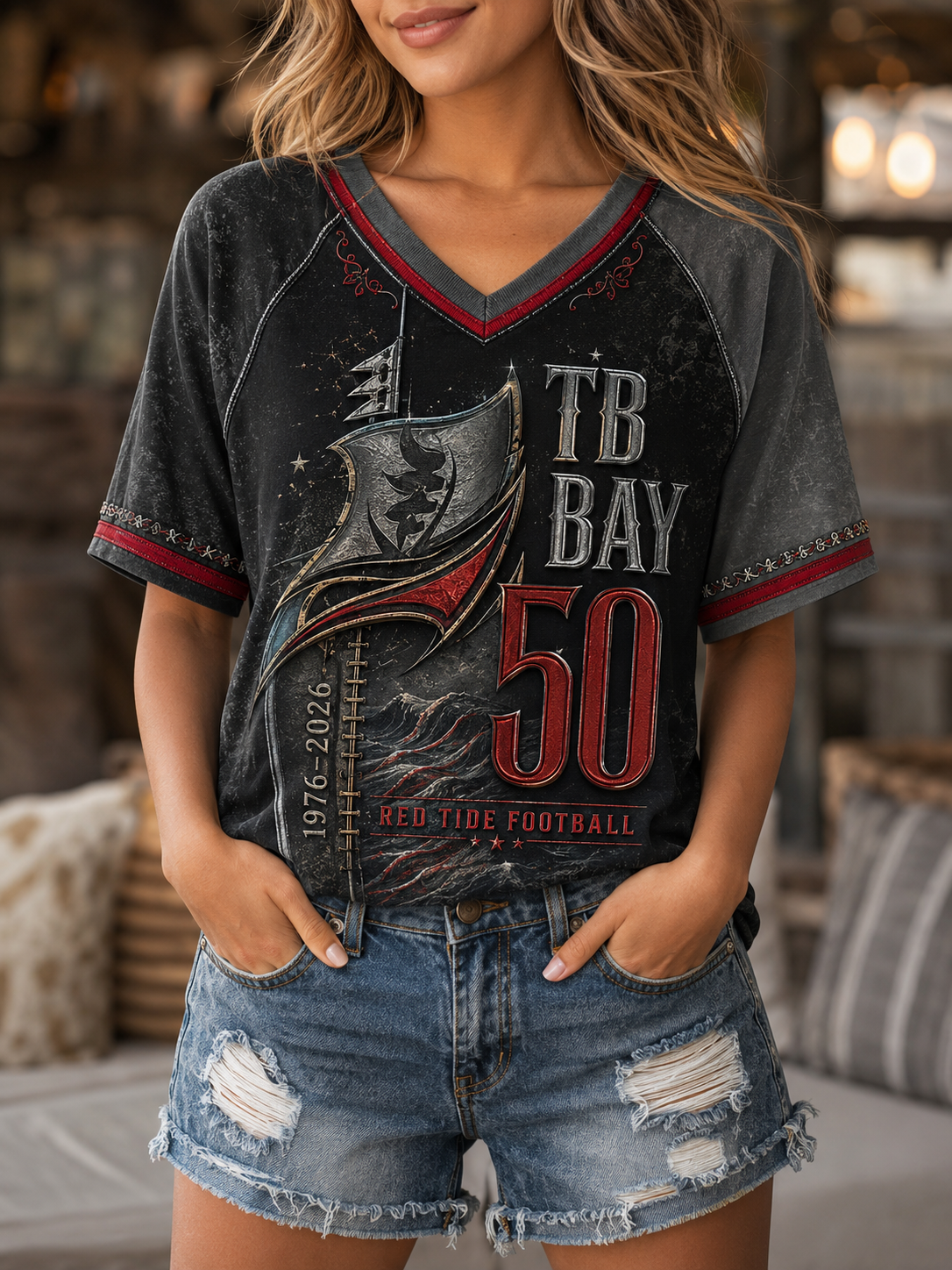 Women's V-Neck Off-Shoulder Short-Sleeved T-Shirt
