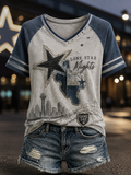 Women's V-Neck Off-Shoulder Short-Sleeved T-Shirt