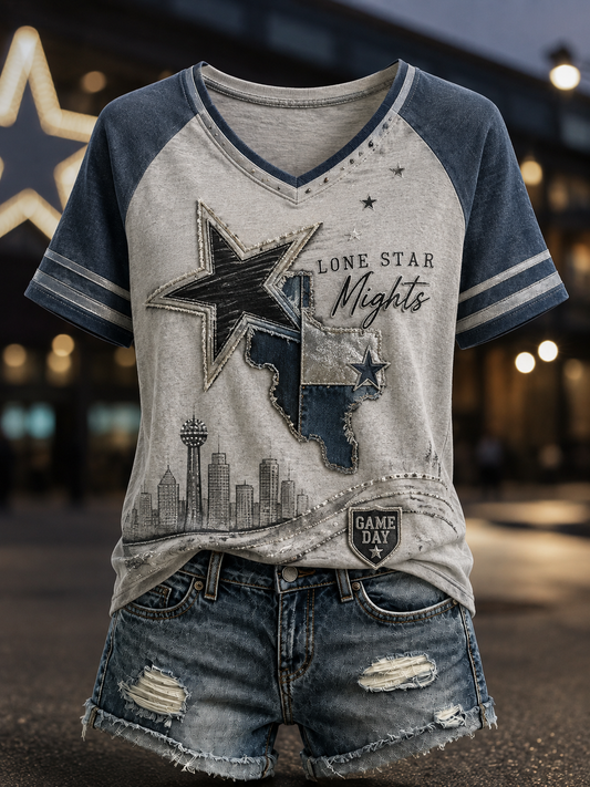 Women's V-Neck Off-Shoulder Short-Sleeved T-Shirt