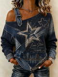Women's Print Casual Off-Shoulder Sweatshirt