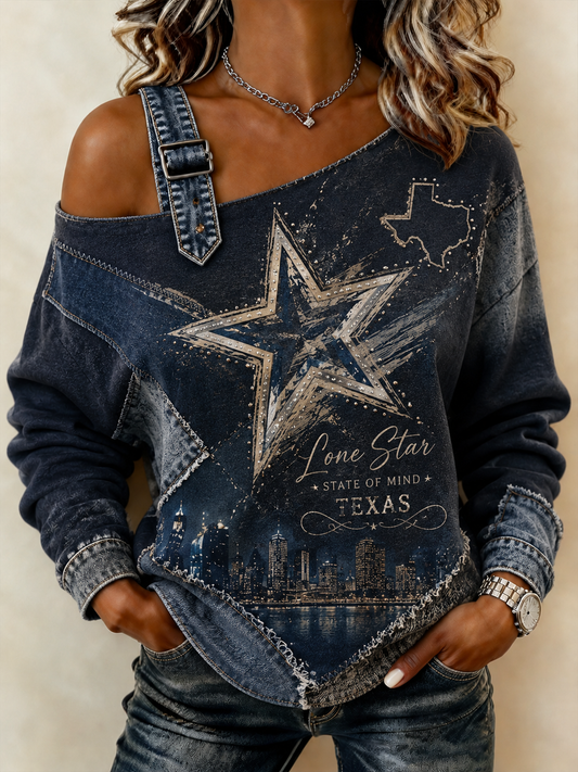 Women's Print Casual Off-Shoulder Sweatshirt