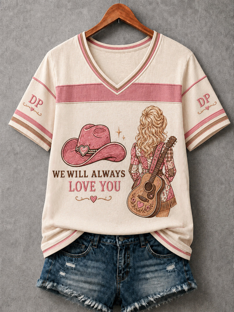 Women's Rip Country Music Lover of Country Print V-Neck Tee
